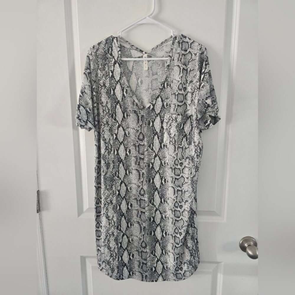 MTS Snakeskin Print VNeck TShirt Dress